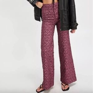 Free People Runaway Floral Flare Pants Crushed Berry
